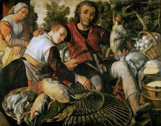 Wczesna sztuka niderlandzka: Scene de marche - Scena targowa autorstwa Beuckelaera, Joachima (ok. 1533-1574)