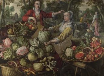 Cztery Żywioły: Ziemia. Targ owocowo-warzywny z lotem do Egiptu w tle - Beuckelaer (Beuckelaer), Joachim (1533-1574) - 1569 National Gallery, Londyn