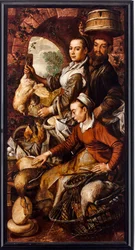 Handlarze na targu sprzedający drób i jajka - Obraz Joachima Beuckelaera (1533-1574) 1564 Dim 203x103 cm Genes, Musei di Strada Nuova