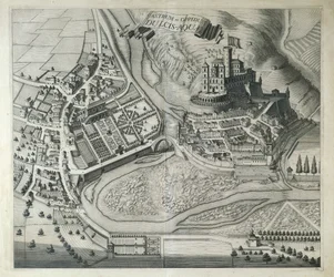 Włochy, Dolceacqua, wieś Dolceacqua (Imperia) z Theatrum Regiae Celstitudinis Savoy by Joan Blaeu, Amsterdam
