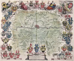 Mapa Frankfurtu i okolic, z „Nova Hanc Territori Francofurtensis Tabulum”, 1649