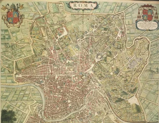 Mapa Rzymu, rycina z Theatrum civitatum et admirandorum Italiae autorstwa Joana Blaeu, wydrukowana we Włoszech