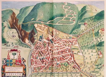 Mapa Spoleto z Theatrum civitatum et admirandorum Italiae, rycina Joan Blaeu