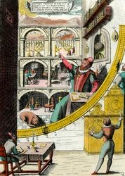 Reprezentacja Tycho Brahe (1546-1601), duńskiego astronoma w jego obserwatorium Grawerowanie z „Atlas Major Ssive et cosmographia Blavania labore et sumptibus” Johannesa Blaeu (1598-1673). XVII wiek. Paryż, Sztuka Dekoracyjna
