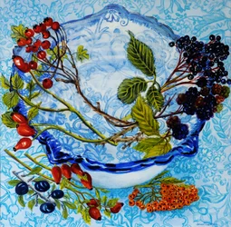 Niebieska miska antyczna z jagodami, 2010, akwarela