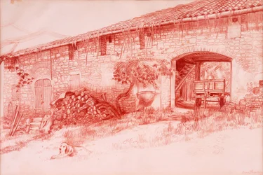 Dom wiejski, Prowansja, 2000, Terra cotta conte` ołówek