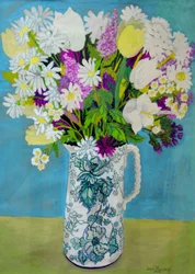Kwiaty w dzbanku, turkusowa dekoracja, 2011,