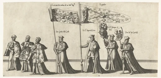 Deel van de optocht, nr. 3 w 4 Begrafenisoptocht van keizer Karel V, 1558 (tytuł serii) Wspaniała i wystawna pompa pogrzebowa, wykonana na pogrzebie i pogrzebie bardzo wielkiego i bardzo zwycięskiego cesarza Karola Piątego, obchodzona w mieście Bru