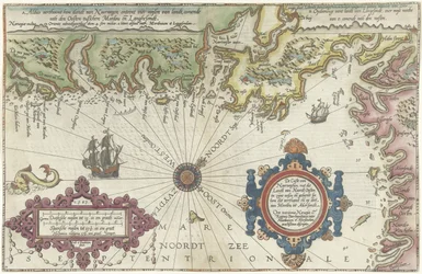 Mapa wybrzeża Norwegii i Szwecji między Merdøy i Uddevalla Custe van Noorweghen, z terenami z północy na wschód na zachodzie i kształtem (...) (tytuł obiektu)