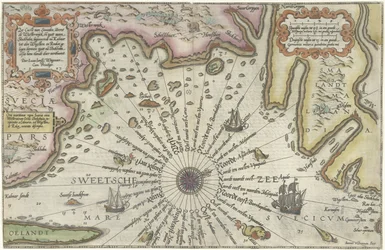 Mapa wybrzeża Szwecji pomiędzy Kalmarem a Sztokholmem