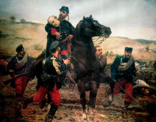 Śmierć markiza del Duero (Trzecia Wojna Karlistów). Obraz Joaquina Agrasota i Johna (1836-1919)