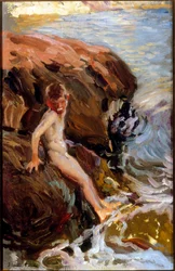 Chłopiec na skałach Jarea. Peinture de Joaquin Sorolla y Bastida,(1863-1923) Huile sur toile; Collection privee.