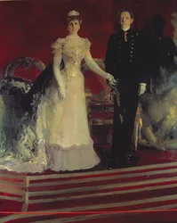 Portret króla Hiszpanii Alfonsa XIII i jego matki, królowej Marii Krystyny