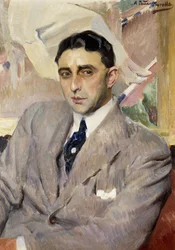 Portret aktora, Ramon Pena, połowa długości, w szarym garniturze,