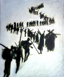 Żołnierze na śniegu ok. 1999 (akryl na panelu)