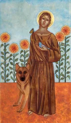 Święty Franciszek i wilk z Gubbio, 2009 (tempera jajowa i 24-karatowe złoto na drewnie)