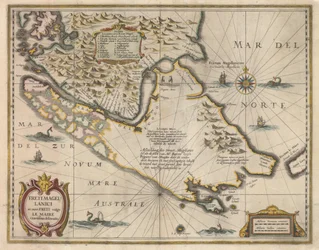 Najdokładniejsze wytyczenie Cieśniny Magellana i nowej Cieśniny powszechnie znanej jako Le Maire, ok. 1630 r.