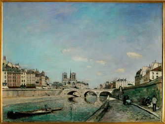 Sekwana i Notre-Dame de Paris, widok z Quai des Grands Augustins z Pont Saint Michel (obraz na płótnie)