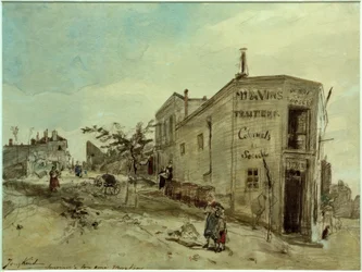 Widok na Montmartre, kawiarnię Le Roi du Desert
