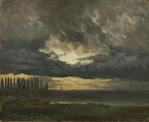 Studium chmur nad Łabą z topolami