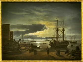 Port w Kopenhadze w świetle księżyca