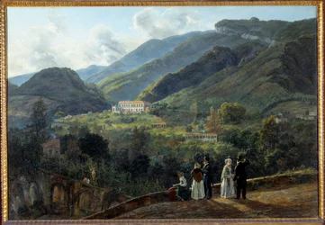 Kasyno Reale de Quisiana w Castellammare z dworem Danii. Obraz Johana Dahla (1788-1857)