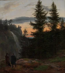 Dwaj mężczyźni przed wodospadem o zachodzie słońca, 1823