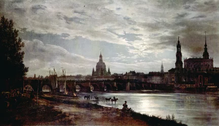 Widok na Drezno w świetle księżyca