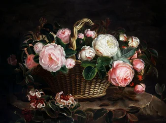 Martwa natura z różami i wiciokrzewem. Peinture de Johan Laurentz Jensen (1800-1856/Danish) Collection privee