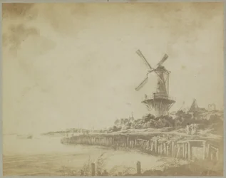 Reprodukcja fotograficzna obrazu „Wiatrak koło Wijk bij Duurstede” Jacoba Isaacksza. van Ruisdael Muzeum Amsterdamu. Jacoba van Ruisdaela. - Vue du Rhin. (tytuł na obiekcie)