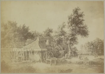 Reprodukcja fotograficzna obrazu „Młyn wodny” Meinderta Hobbema Muzeum Amsterdamu. Meinderta Hobbemę. - Woda Le Moulin. (tytuł na obiekcie)