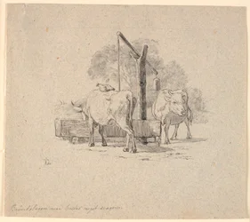 Kura i krowa. Ilustracja do "Bajek dla dzieci" Kaalunda. Zobacz komentarz z katalogu arkuszy.