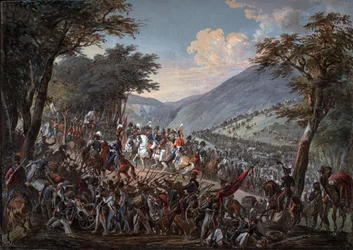 Cesarz Aleksander I (1777-1825) i jego świta przeszli przez Wogezy w lipcu 1815 - Hoechle, Johann Baptist (1754-1832) - 1825 - Akwarela na papierze - 70,9x99,7 - Kolekcja prywatna