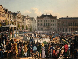 Ceremonia poświęcenia flagi Gwardii Obywatelskiej Kassel w 1831 r. (kolor lito)