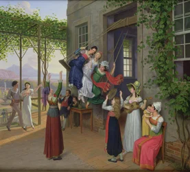 Młodzież bawiąca się na huśtawce w ogrodzie pod Neapolem, 1823