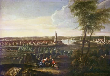 Widok kościoła św. Ducha i przedmieścia Nowawes z Brauhausberg, 1771