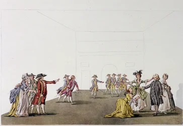 Ostatnia scena „Père de famille” Denisa Diderota - fac simile - grawerowanie według rysunku Ziesenisa Coutelliera w „Histoire generale illustrée du theatre”