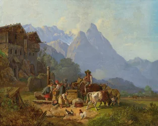 Heinrich Bürkel Górska wioska z fontanną ok. 1845 r.