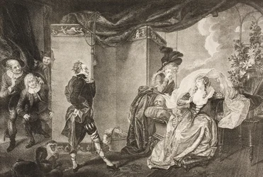 Ogród Olivii, akt III, scena IV, z „Dwunasta noc, albo co chcesz”, z The Boydell Shakespeare Gallery, wydana pod koniec XIX wieku