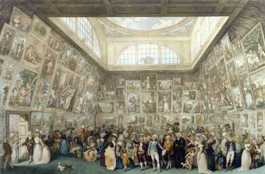 Wystawa Akademii Królewskiej, 1787, rycina Pietro Antonio Martini (1738-97), 1787
