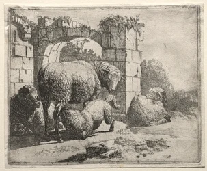 Owce w pobliżu ruin łuku, 1665.