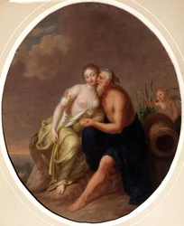 Bóg rzek i nimfy (bóg rzeki i nimfa). Obraz Johanna Heinricha Wilhelma Tischbeina (1751-1829) (zwany także Goethe-Tischbein lub Goethe Tischbein). olej na płótnie