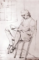 Johann Wolfgang von Goethe w swoim domu w Rzymie, autorstwa Johanna Heinricha Wilhelma Tischbeina (1751-1829), zwany także Goethe-Tischbein lub Goethe Tischbein, druga połowa XVIII wieku