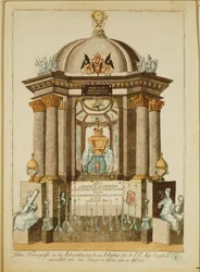 Pomnik żałobny (Castrum Doloris) wzniesiony przez mieszkańców Wiednia z okazji mszy żałobnej za cesarza (rycina)