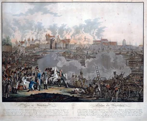 Bitwa pod Ratyzbonem 23 kwietnia 1809 r. (Bitwa pod Ratyzboną) - Rugendas, Johann Lorenz, młodszy (1775-1826) - 1809 - Aquatint - 54,6x65,4 - Kolekcja prywatna