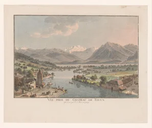 Widok na jezioro Thun z Thun Vue prize du chateau de Thoun (tytuł na przedmiocie)