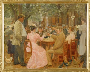 Beim Heurigen - in a Heurigen -pub ... (olej na drewnie)