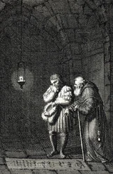 Cesarz Karol IV (1346-1378) zbierający na grobie Widukinda z Saksonii (lub Wittekinda z Saksonii) Enger Germany w 1377 (Karol IV, Święty Cesarz Rzymski przy grobie Widukinda (Widukinga lub Wittekinda) w Enger, Niemcy) autorstwa Johanna Michaela Me