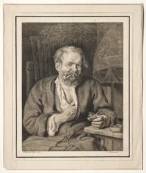 Chłop siedzący przy stole, palący fajkę, 1817-1821.