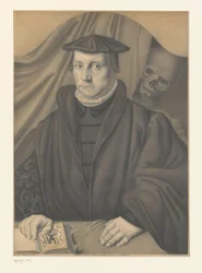 Portret nieznanego mężczyzny ze szkieletem za nim Dzieła z kolekcji braci Boisserée (tytuł serii) Galerie des Frères Boisserée (tytuł serii)